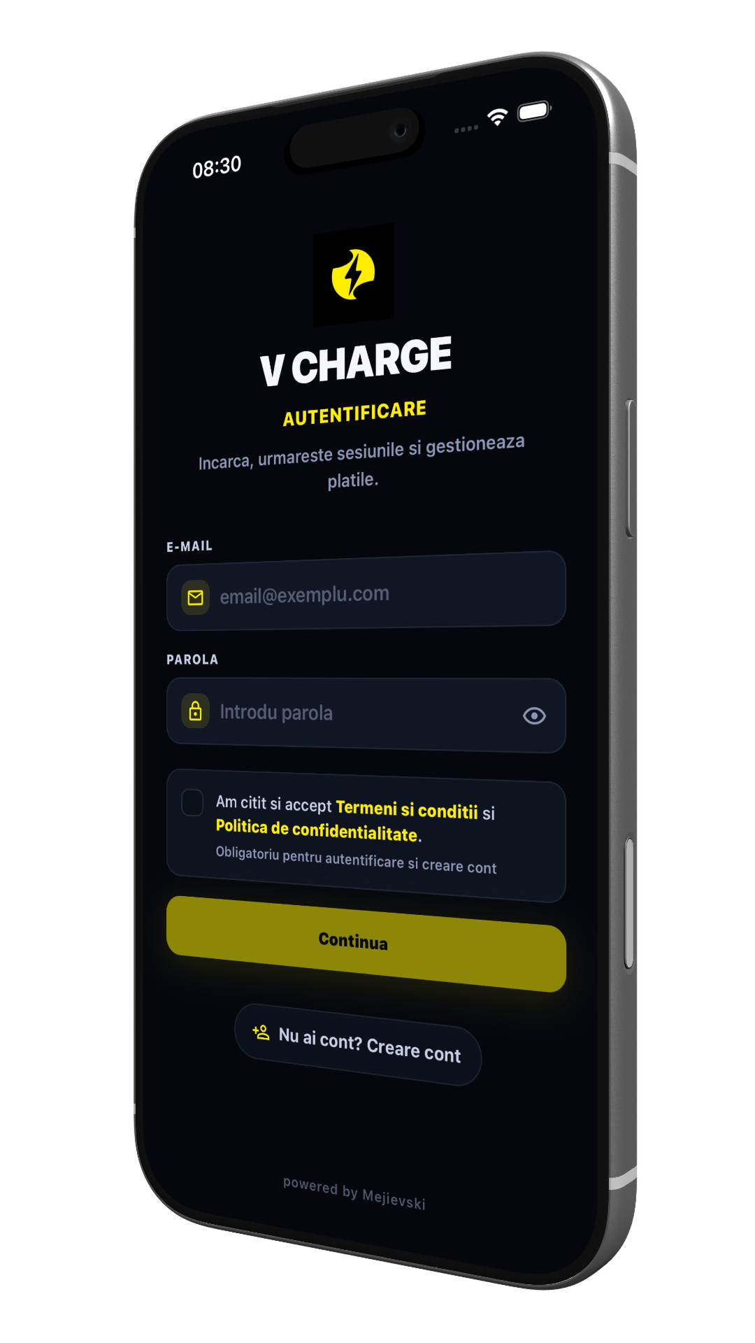 Cont nou și logare V CHARGE